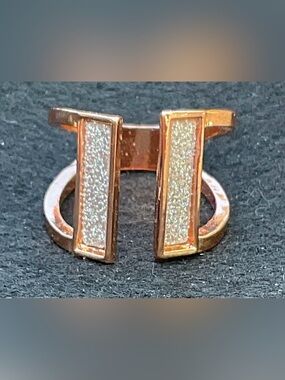 Architectural Rose Gold Druzy Bar Ring Open Cuff Statement Sculptural Sz 8